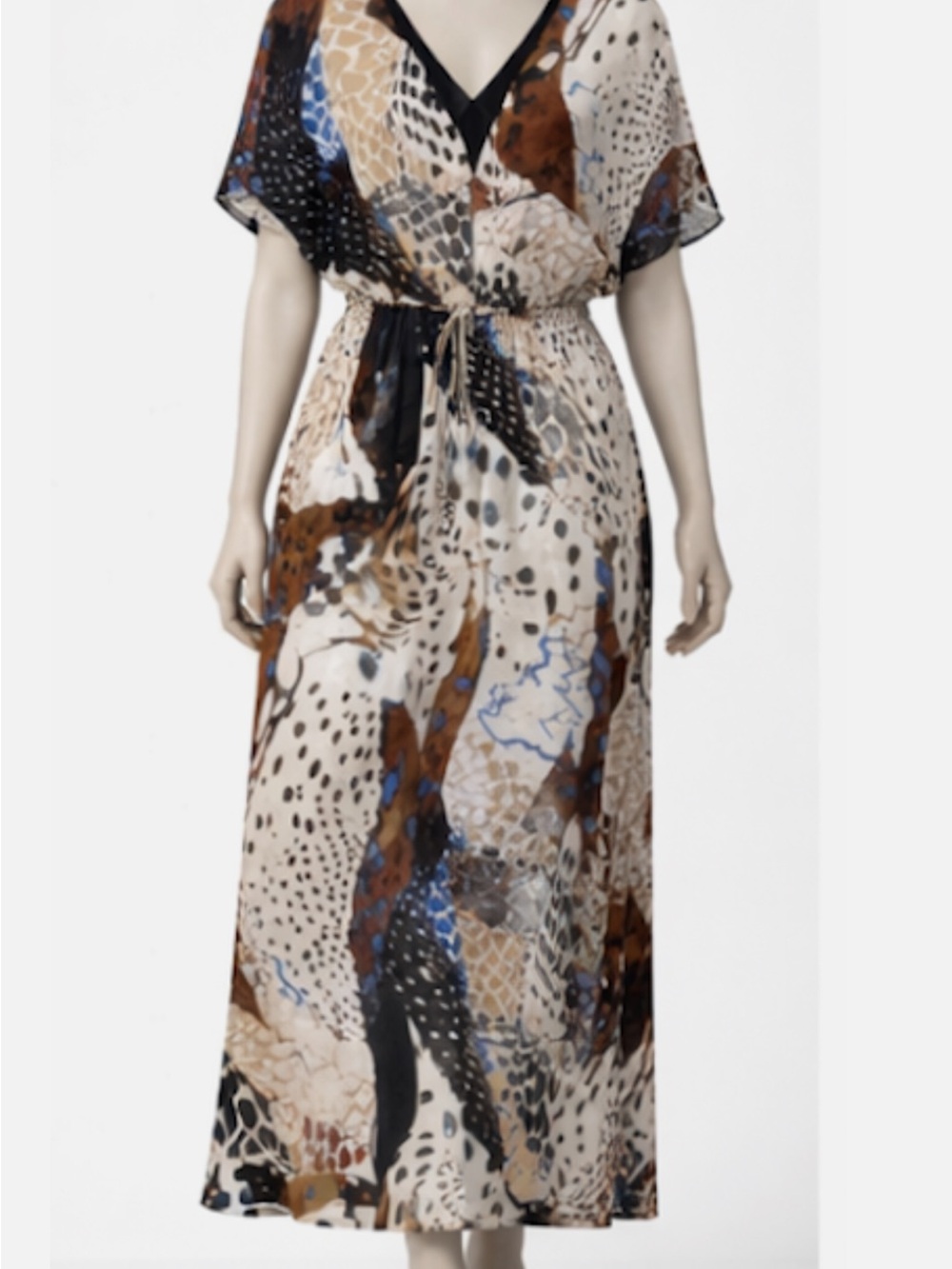 White House black market Animal Print V-Neck Maxi Dress in Cream, Black & Brown - Picture 3 of 13